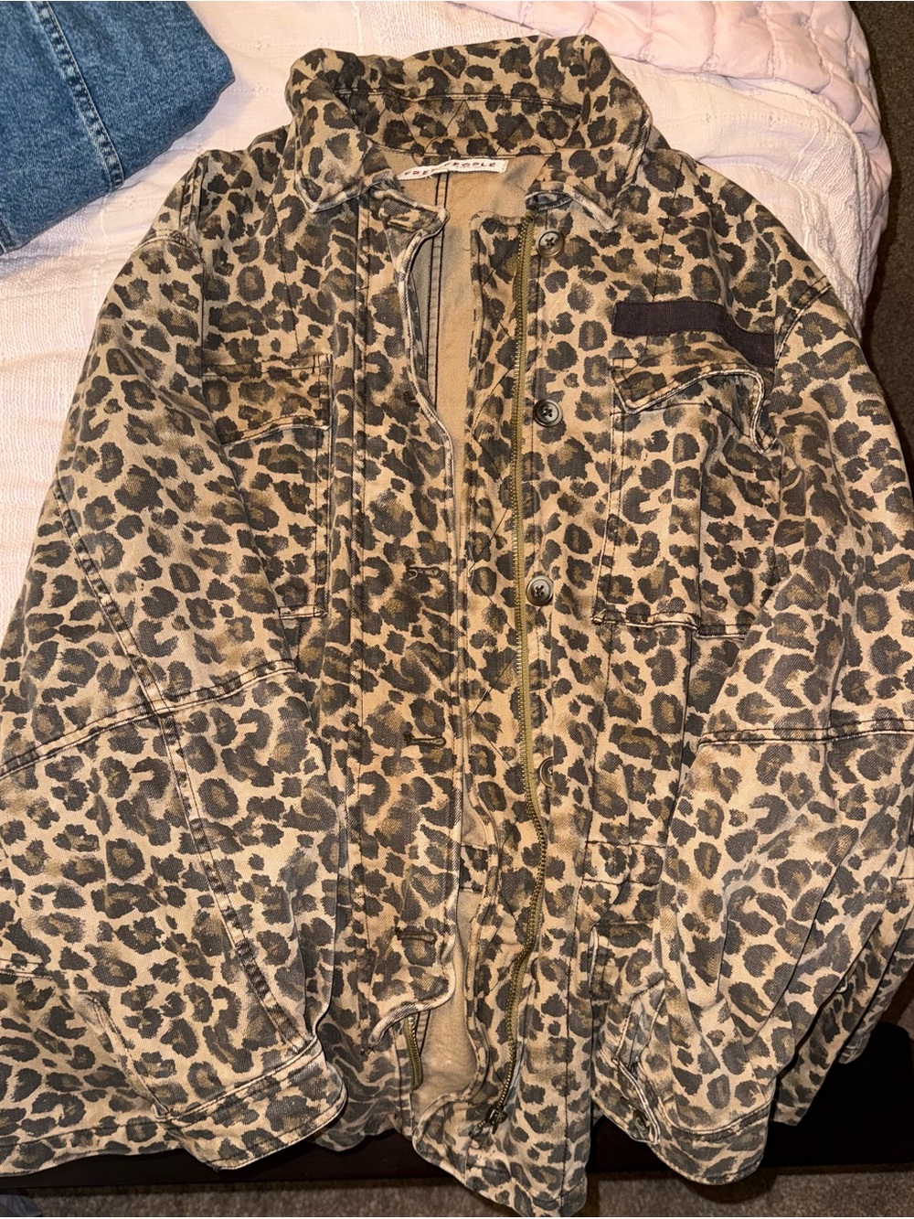 Leopard Print  Cargo Jacket (barrel sleeves) - Tan/Black